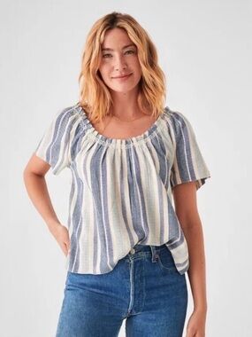 Faherty Annabelle Top in Navy Slub Stripe Size Large